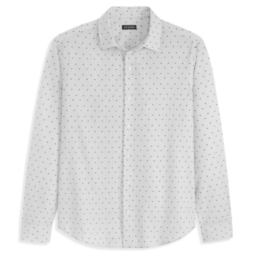 Van Huesen boys size 8 button up collared long sleeve white geomertric